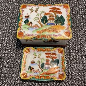 Occupied Japanese HandPainted Porcelain Trinket/Tray 2 pcs.